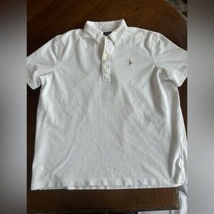 Ralph Lauren Classic White Knit Oxford Polo Shirt Size XL
